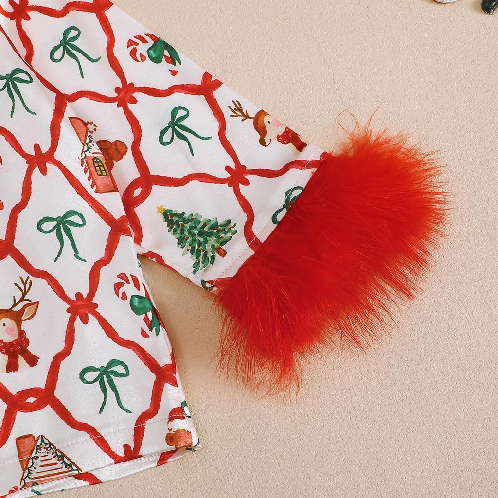 Autumn Christmas Long Sleeve Pajama Set - Children's Bow Print Homewear