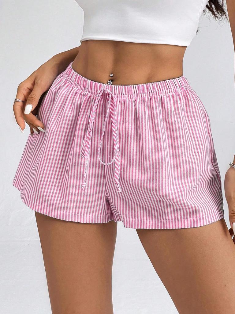 Damen-Sommershorts mit hohem Bund, Streifenmuster und Schnürung, lässig und elegant