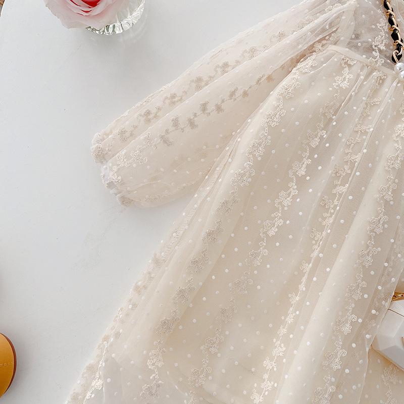 Spitzen-Netz-Prinzessinnenkleid für Kleinkinder & junge Mädchen – Stilvolles koreanisches Langarm für Frühling & Herbst