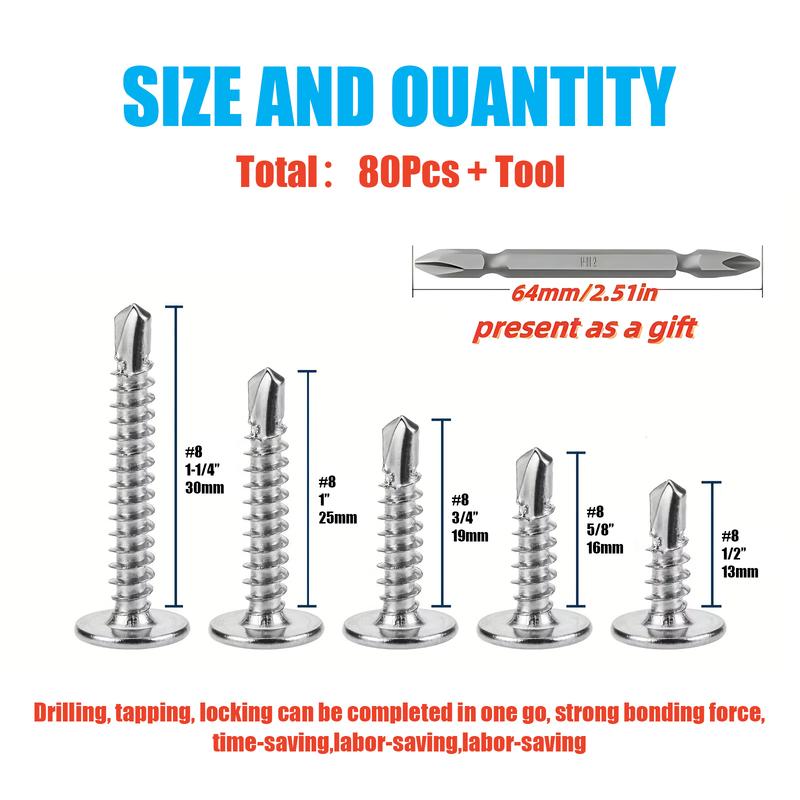 #8 Modified Truss Head Sheet Metal Screws Assortment Kit 410 Stainless Steel Self Tapping Drilling Screws for Metal Plastic Wood