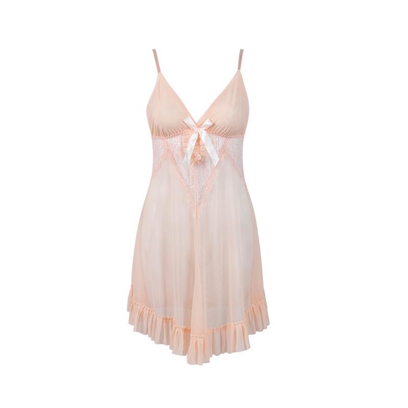Experience the allure: Sexy French Lace Deep V Camisole Nightgown Set for Women.