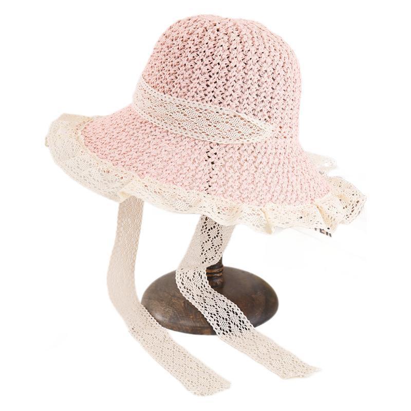 Sunshade Straw Hat Women's Large Eave Lace Bow Sunshade Hat Foldable Seaside Beach Sun Hat