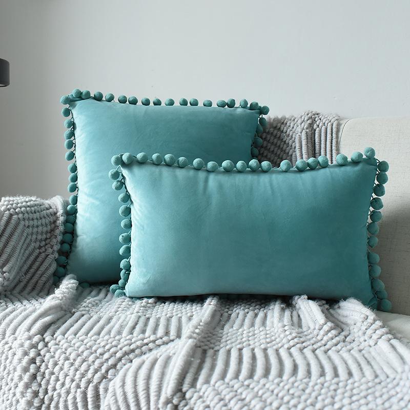 Inyahome Solid Color Velvet Throw Pompom Pillow Covers Pillowcase for Home Decor Sofa Living Room Bed Couch Farmhouse Outdoor
