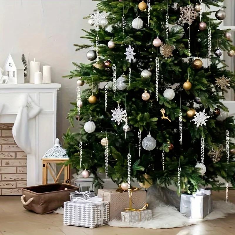 12Pcs Crystal Clear Christmas Tree Ornaments Icicle Decorations For Holiday & Winter Party Decor  New Year Home Decorations