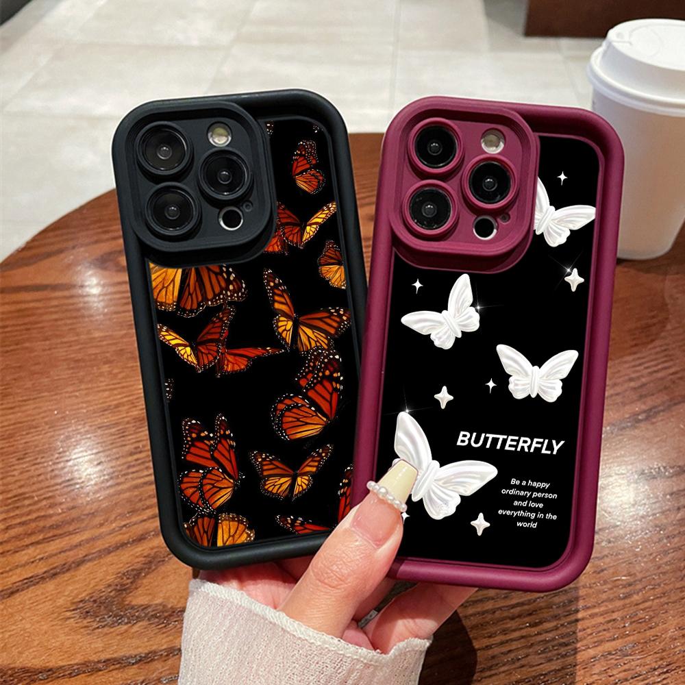 LZ4 Butterfly Art Design Silicone Phone Case for iPhone 11 13 14 15 16 Pro Max 7 8 16 Plus 12 Mini XS Max XR Shockproof Back Cover