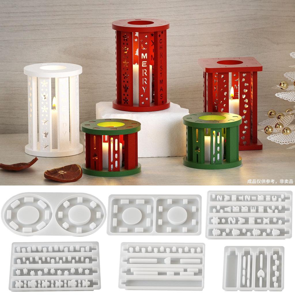 HY 3pcs/kit Combined Christmas Lantern Resin Mold Silicone Square Round Christmas Tealight Candle Holder Mold for Home Decor