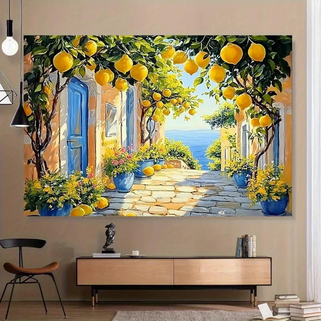 2D graphic design, 1 background cloth for the lemon harvest theme - including lemon-themed party decorations
