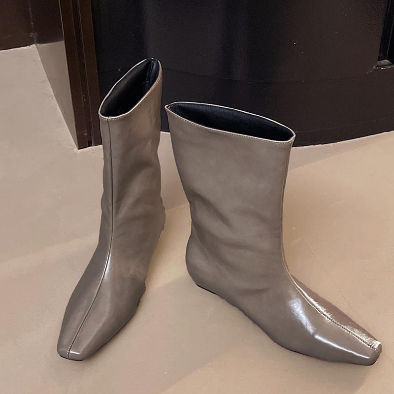 

Модные женские ботильоны на плоской подошве с квадратным носком, дизайнерская обувь, модные зимние новинки 2025, повседневные, уютные готические челси, женские ботинки 42 серый
