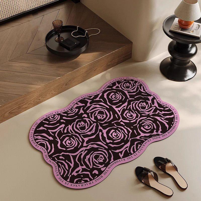 Toilet pink soft diatom mud absorbent foot pad bathroom retro quick-drying non-slip floor mat toilet door carpet