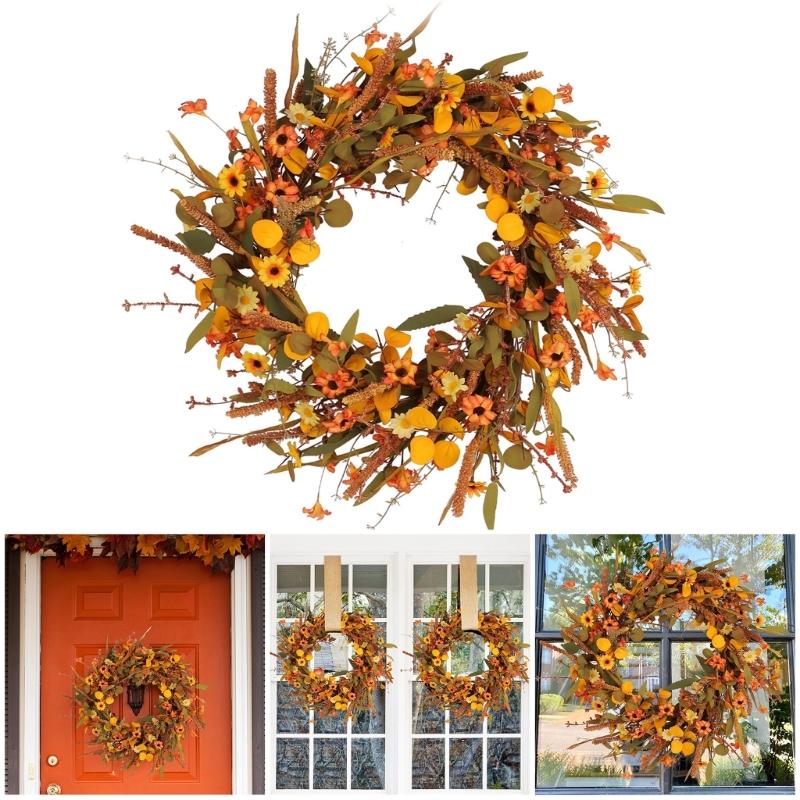 Artificial Wreath Thanksgiving Wreath for Front Door Window Hallway Farmhouses Thanksgiving Centerpieces Decoration