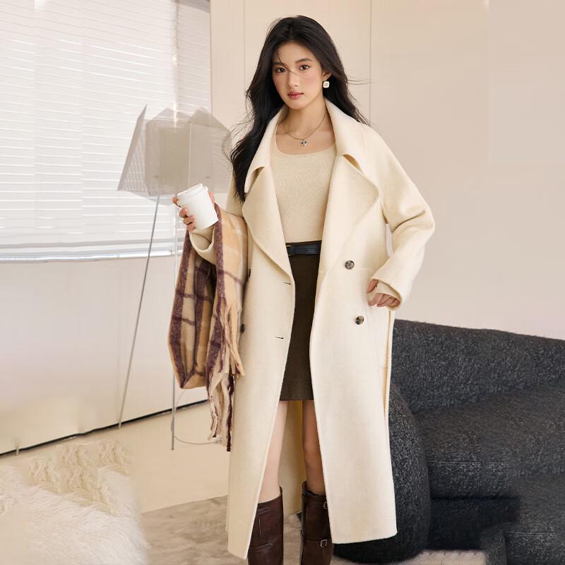 

Women s 100% Wool Double-faced Belted Long Coat M
