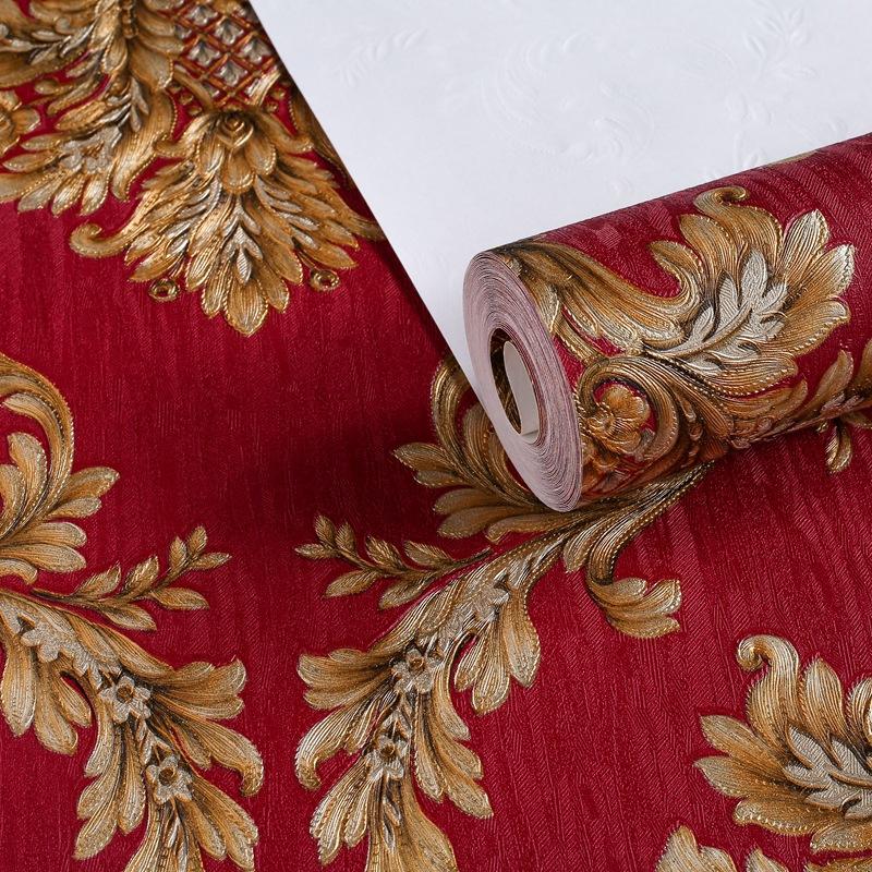 European Luxury Black Gold Damask Wallpaper Roll 3D Embossed Pvc Wallcovering Mural Decor Wallpapers for Living Room Bed Room