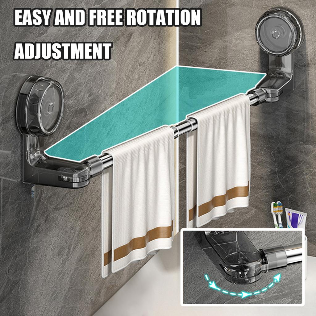 Suction Cup Extendable Towel Rack Rotatable Bathroom Organizer No Drill Corner Shelf for Towel Shoes Space Saving Storage Holder