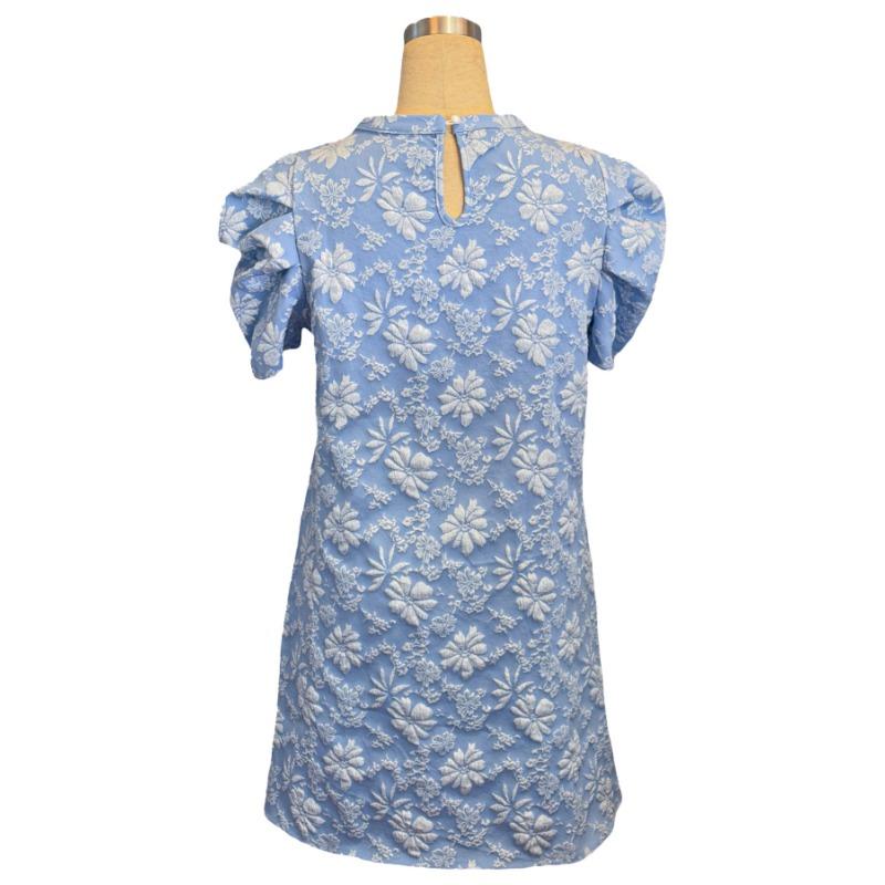 Summer Puff Short Sleeve Textured Jacquard Fashion Dress New Women Crew Neck Retro Elegant A-line Party Short Dress Female Slim Fit Loose Streetwear