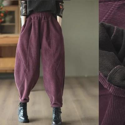 Dámske 2025 Fialové Trendy Zamatové Háremové Nohavice Plus-Size
