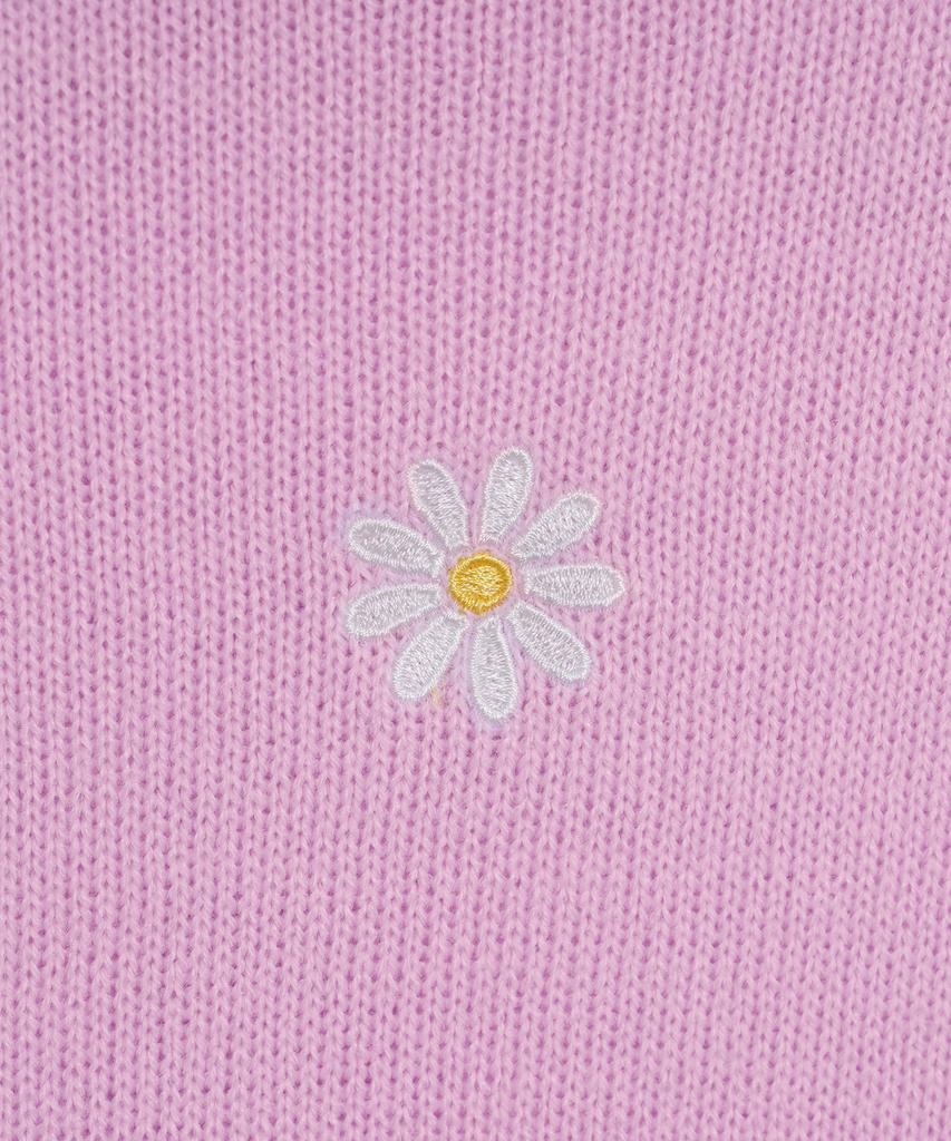 HIGH SCHOOL DISCO Round Flower Embroidered Short Sleeve Knit_Pink