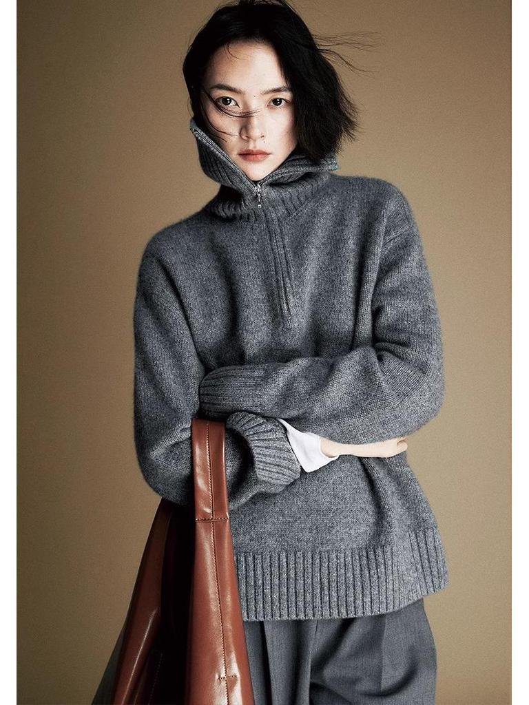 2025 Women's Plus Size 100% Wool Wheat Ear Pattern Knit Sweater - Stylish Autumn/Winter Base Layer