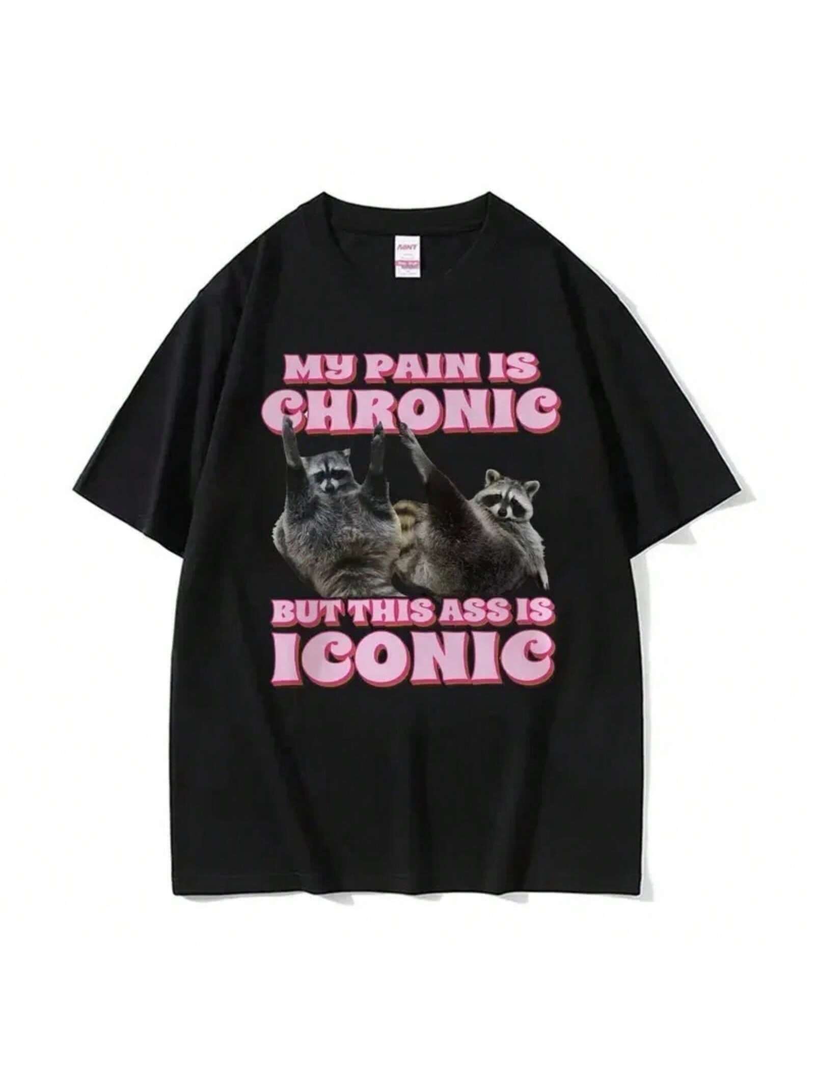 My Pain Is Chronic But This Butt Is An Iconic T-Shirt Fun Raccoon Fan Tshirt Wounisex Retro Kawaii Couple Tshirt Top S разноцветный