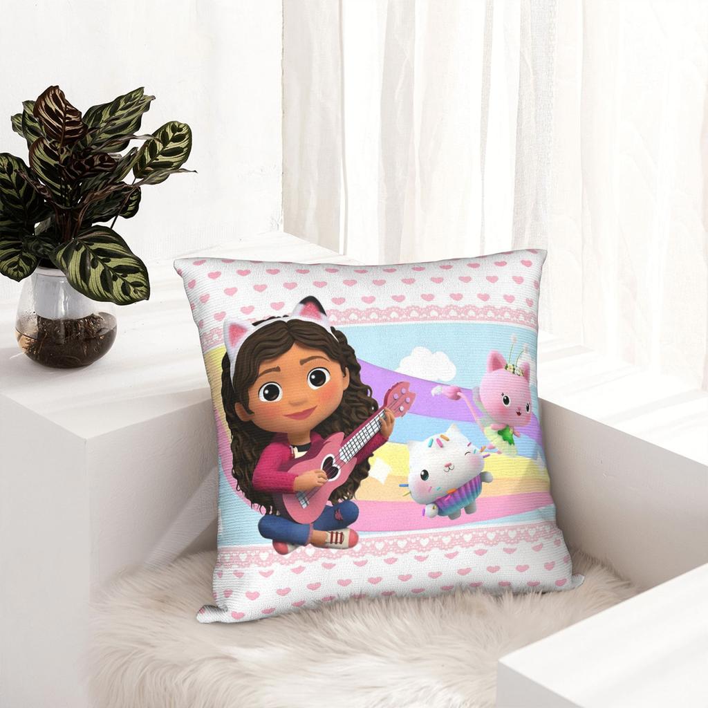 Gabbys Dollhouse Cartoon Pillowcase Printed Polyester Cushion Cover Decoration Pillow Case Cover Home Square 45*45Cm