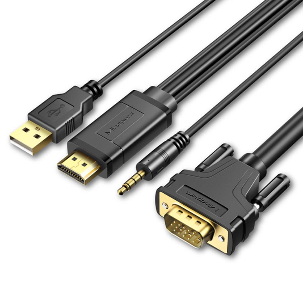 

MINDPURE AD038 3m 1080P 60Hz HDMI to VGA Male to Male Adapter Cable with Audio and Power Port As Shown A