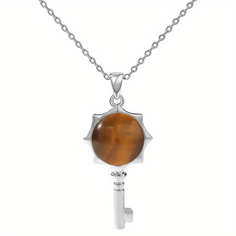 

Key Natural Stone Pendant Necklace Amethyst Silver Plated Necklace Birthstone Jewelry Gift Valentines Day Key Pendant Necklace
