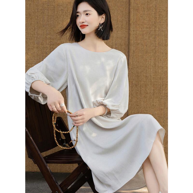 Demana Linen Blend Half-Sleeve A-Line Dress