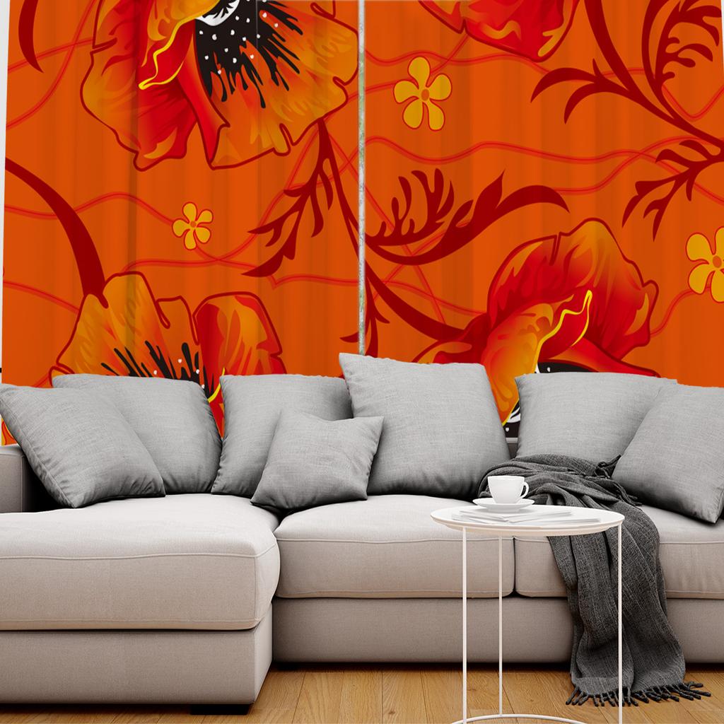 Orange blomma chic fönstergardiner natursköna gardiner för vardagsrum dekorativa föremål vardagsrum