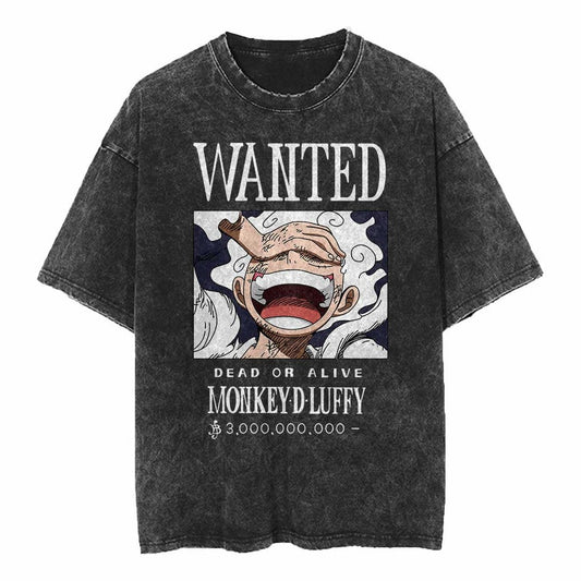 Japanese Anime One Piece Retro Washed Tshirt Men and Women Summer Harajuku YK Clothing Round Neck Short Sleeved Tshirt Unisex