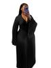 Women's Deep V Neck Long Sleeve Pleated Dress with Side Slit