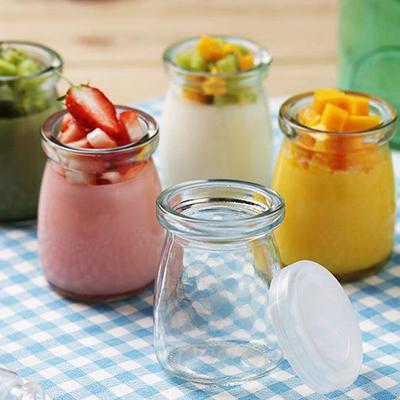 100ml 10Pcs Mini Yogurt Jars Glass Pudding Cups with PE Lids Containers Pot Ideal for Milk Jellies Honey Spices Mousse