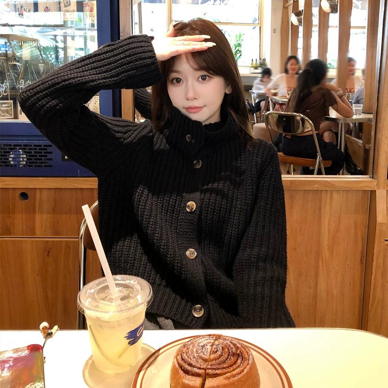 Gentle temperament ladies warm turtleneck knitted cardigan loose and thin all-match sweater jacket7042 one size fits all 2246₽