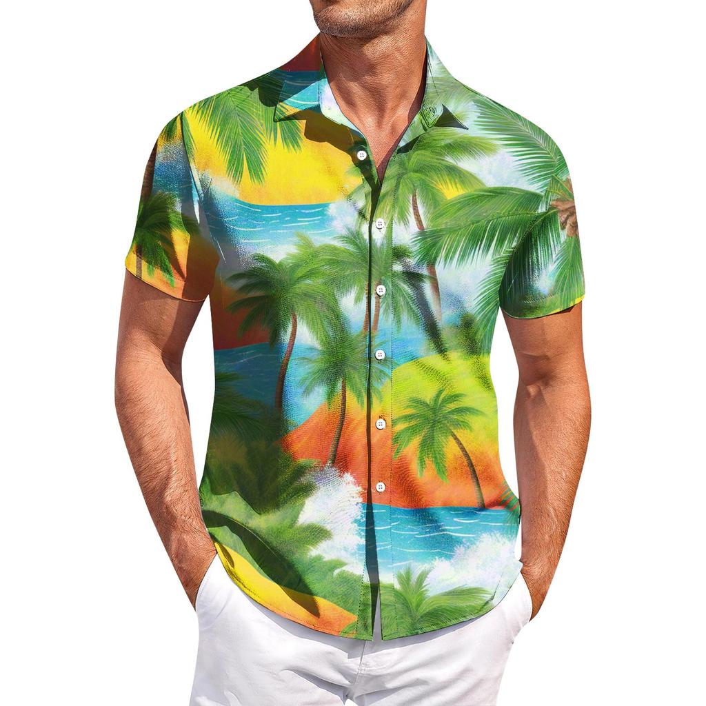 Men's Casual Short-sleeved Shirt Slim Fit Stylish Men's Hawaiian Print