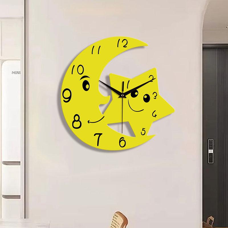 Moon and star shaped wall clock, living room, bedroom, classroom, home decoration, clock, holiday accessories, birthday party su