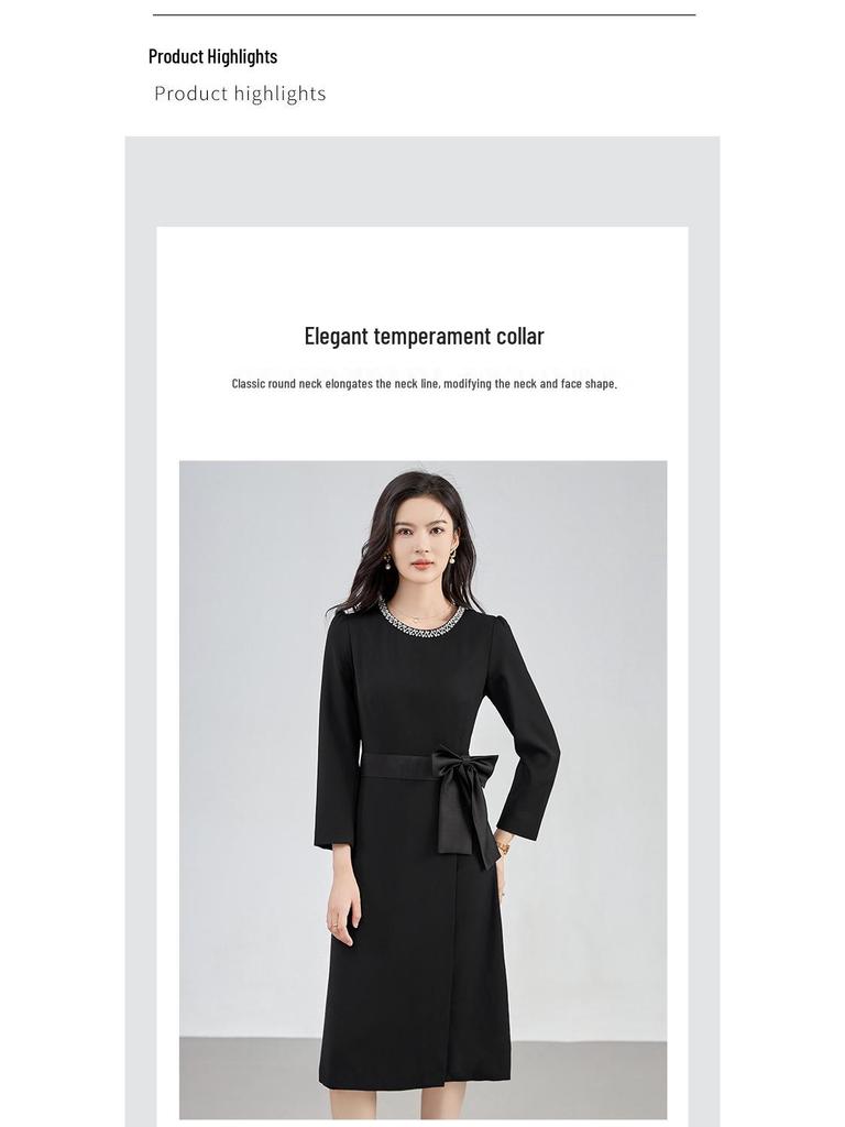 Rochie Bodycon cu Fundă de Toamnă cu Strasuri pentru Strângere în Talie