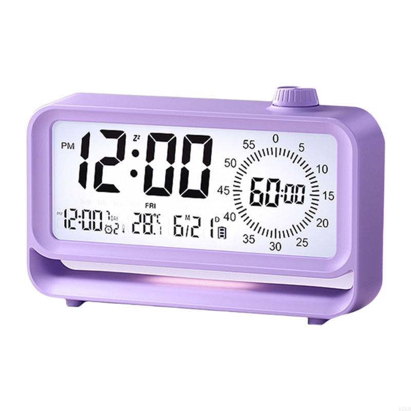 62KD Rechargeable Kids Digital Alarm Clock 60 Minutes Visual Timers LCD Display Clock with Night Light for Time Management