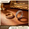 Light Luxury Double Row Full Diamond Zircon Ring – Gold & Silver Colors, Stackable Index Finger, Closed-End Design, Internet Celebrity Style.