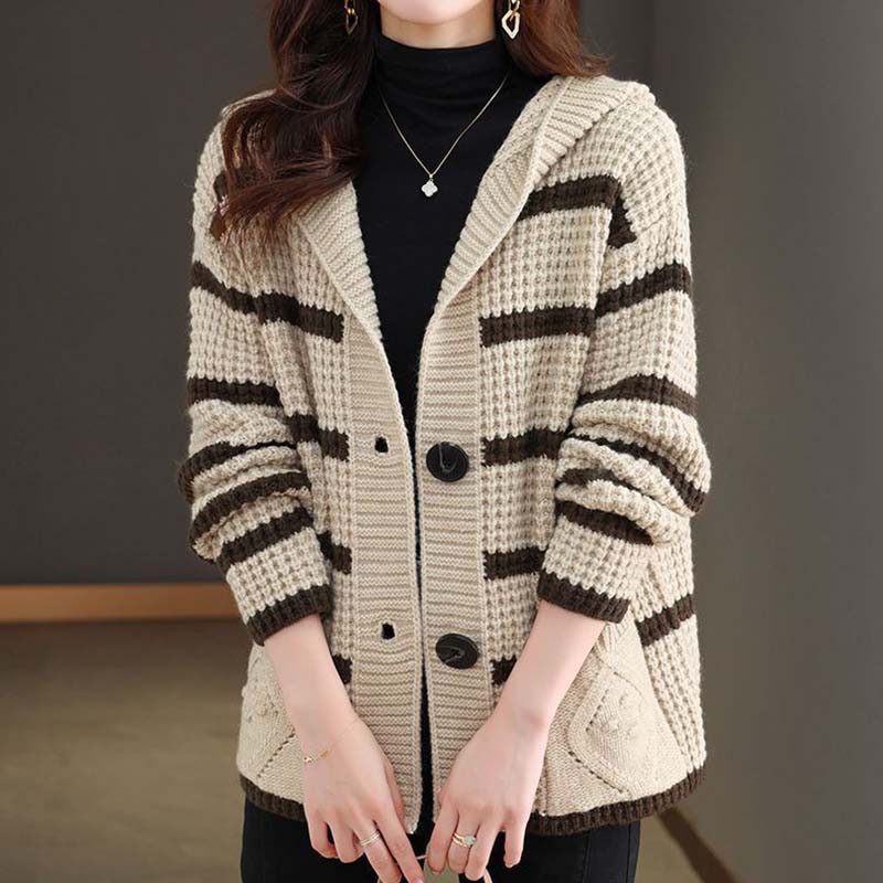 Sweaters Coat Cardigan for Women Winter Large Size Vintage Loose Long Sleeve Knit Cardigan Hooded Sweaters Jacket