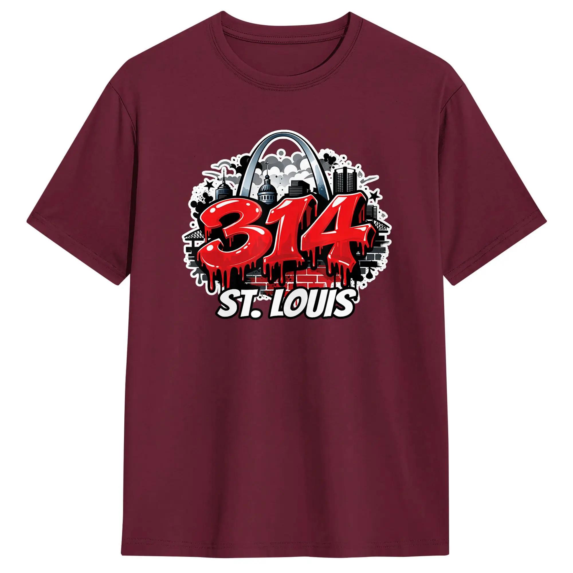 Casual T-Shirt Summer 314 St. Louis Arch Skyline Hippie T Shirts Cotton Tee Shirt for Man Awesome Wholesale Short Sleeve Tees M