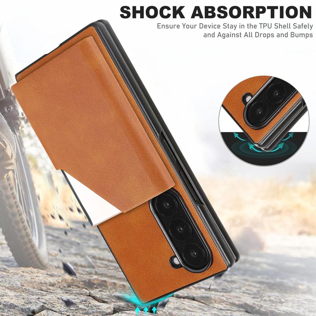 D6 Alloy Card Holder with Retro Frosted Faux Leather Case, Compatible with Samsung Galaxy Z Fold7, Magnetic Two-in-One Design