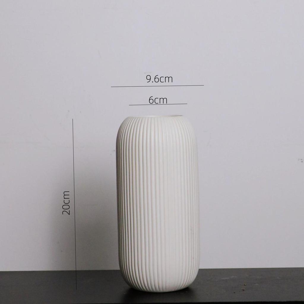 Nordic Matte Frosted Ceramic Vase with Vertical Stripes - Decorative Soft Furnishing for Living Room Entrance