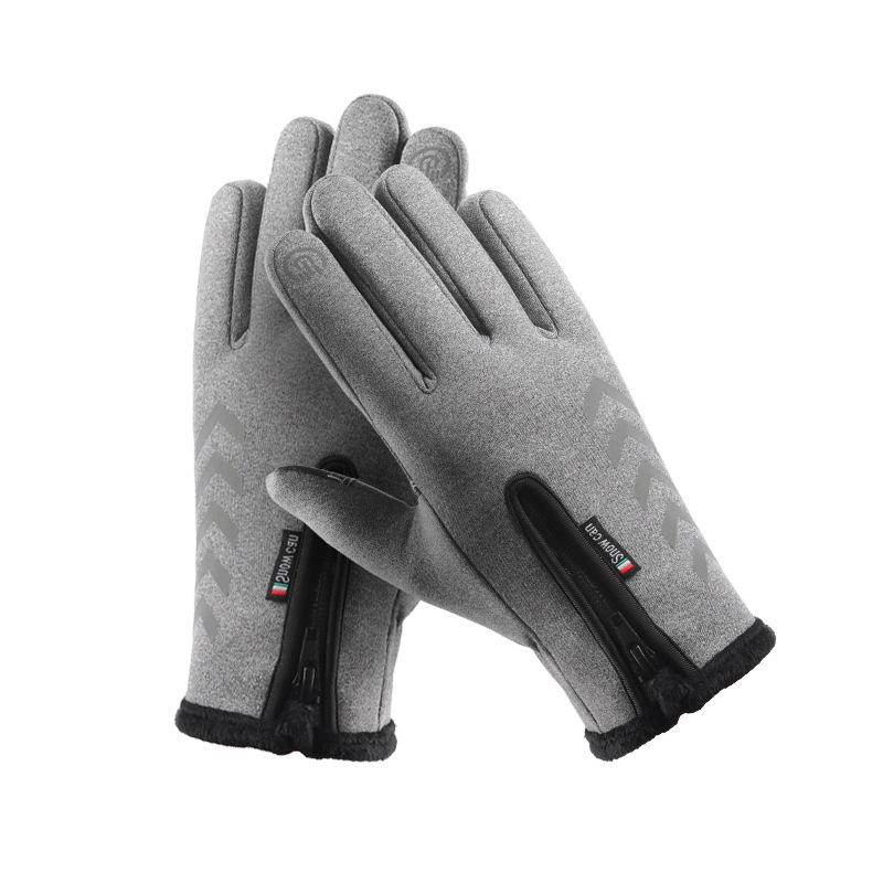 Autumn/Winter Windproof Fleece Cycling Gloves with Touchscreen Compatibility and Zipper Closure