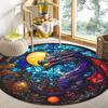 Vibrant Stained Glass Dragon Round Rug – Anti-Slip, Durable Polyester Carpet with Cosmic Design, Rich Blues, Purples, Reds & Ora