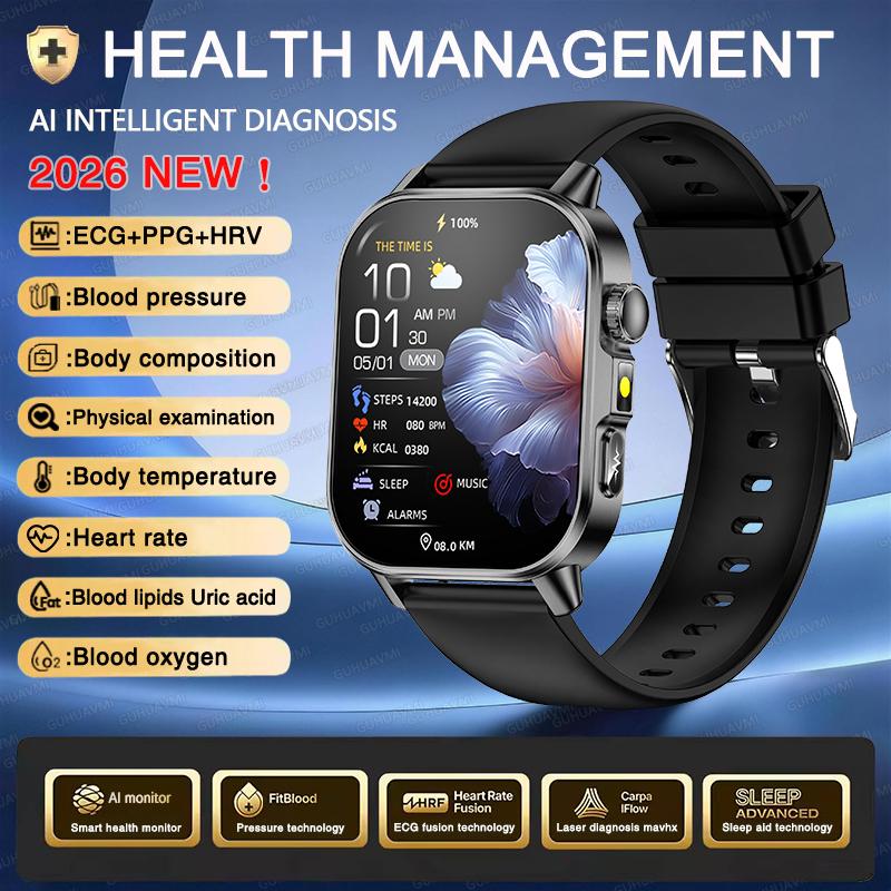 New Men Accurate Health Diagnosis ECG Smart Watch Blood Pressure Blood Oxygen Blood Fat Uric Acid Temp Bluetooth call Smartwatch