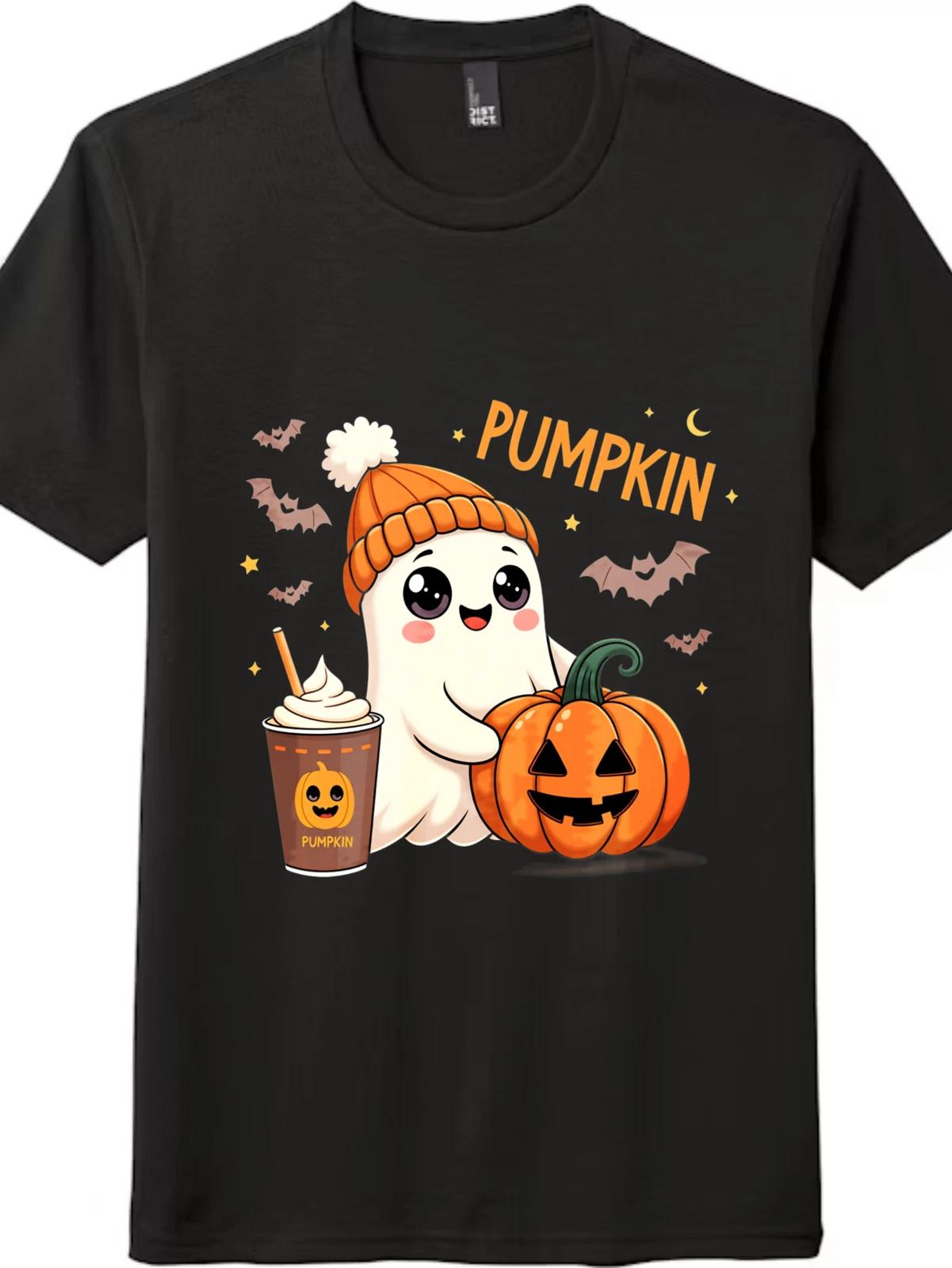 Pumpkin  Ghost Halloween T-Shirt - Unisex Fall Spooky Casual Tee 3XL
