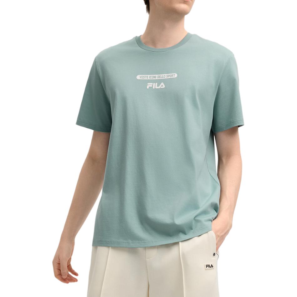 FILA Fashion Casual Knitted Short Sleeve T-Shirt Men tops Ice-Green Blue F11M519104FLG