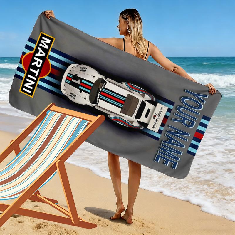 Asciugamano da Spiaggia Stampa Martini Racing con Nome Personalizzato, Grande Morbido Asciugatura Rapida per Spiaggia Campeggio Nuoto -HE229