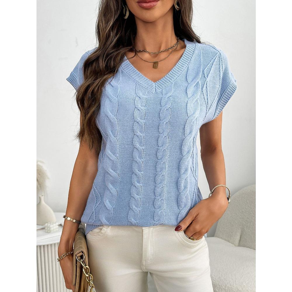 Summer New V-neck Twisted Flower Vest Loose Sleeveless Sweater for Women