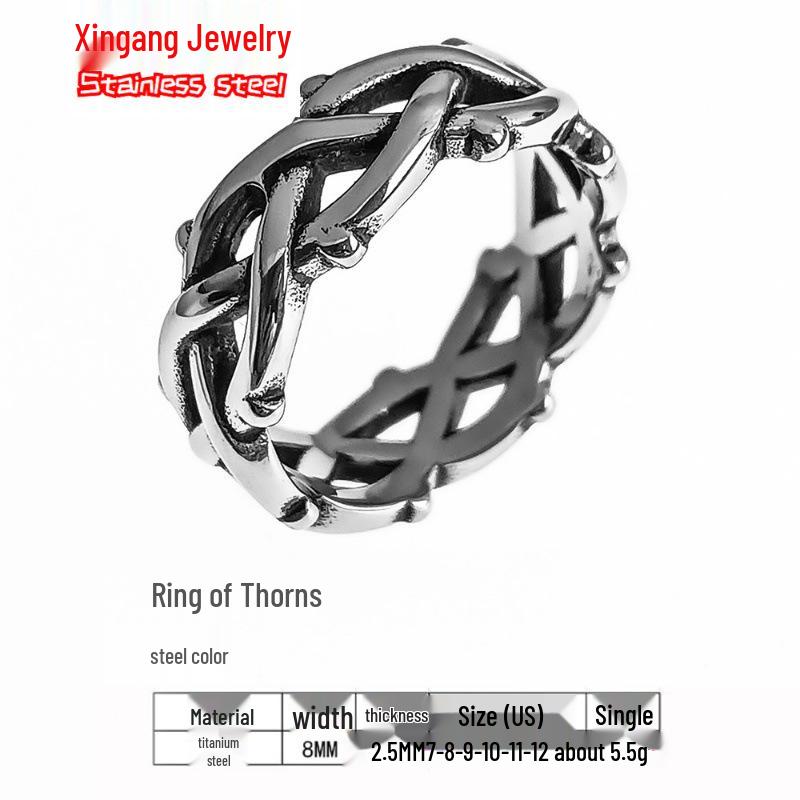 Cross-border Bramble Vine Woven Titanium Steel Ring - Hip Hop Style, Non-fading Niche Jewelry for Men