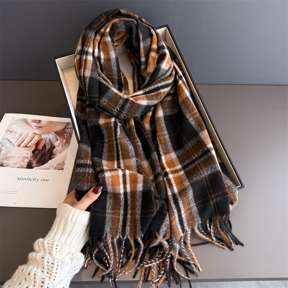 Classic Plaid Winter Women's Imitation Cashmere Scarf Shawls and Wraps Thicked Pashmina Female Long Tassel Blanket Scarves