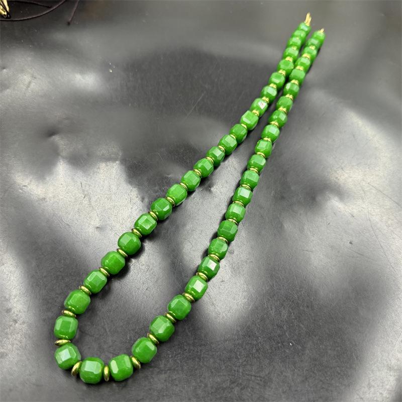 Agate Lane: Green Square Necklace, Sugar Cube Bracelet, Pink Irregular Bead Bracelet.